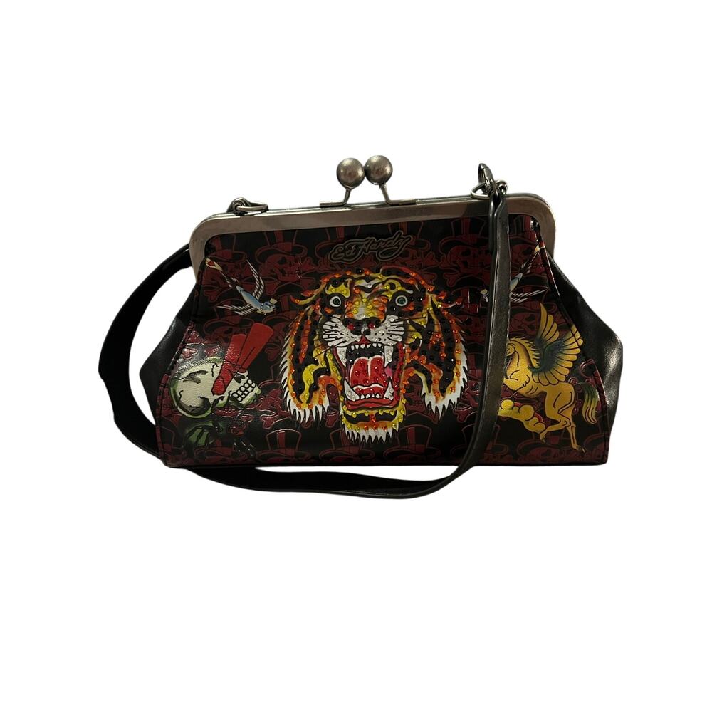 Vintage Ed Hardy Y2K Tiger Kiss-Lock Frame Bag | Tattoo Flash Rhineston - Picture 6 of 6